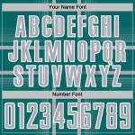 Maglia da calcio con linee uniformi, colore grigio-verde acqua e bianco, stampata a sublimazione personalizzata