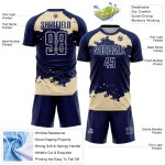 Maglia da calcio personalizzata con frammento astratto, stampata a sublimazione, uniforme blu navy, crema e bianco