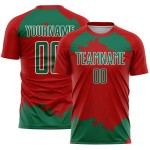 Frammento di arte personalizzata da calcio verde-bianco, maglia uniforme rossa, astratto, sublimazione Kelly