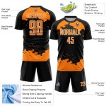 Maglia da calcio con stampa sublimatica nera, motivo astratto arancione-bianco, personalizzata