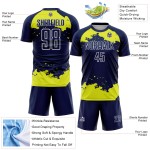 Maglia personalizzata, uniforme, arte, giallo-bianco, neon, astratto, calcio, frammento blu navy, sublimazione
