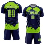 Maglia da calcio Frammento Neon Sublimazione Artistica Uniforme Personalizzata Astratto Blu Navy Verde-Bianco