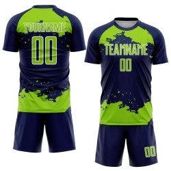 Maglia da calcio Frammento Neon Sublimazione Artistica Uniforme Personalizzata Astratto Blu Navy Verde-Bianco