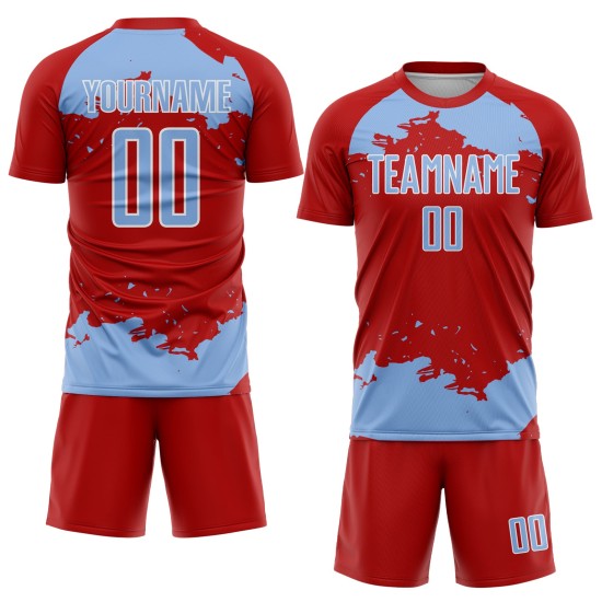 Frammento di maglia personalizzata sublimazione blu-bianca uniforme da calcio luce rossa arte astratta