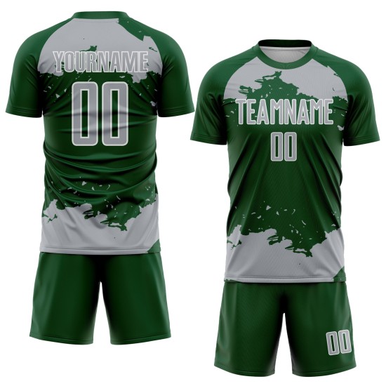 Frammento personalizzato di uniforme grigio-bianca con sublimazione, maglia verde, arte astratta del calcio