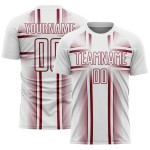 Maglia da calcio bianca con linee cremisi stampate a sublimazione personalizzata