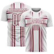 Maglia da calcio bianca con linee cremisi stampate a sublimazione personalizzata