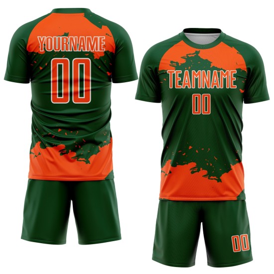 Maglia da calcio personalizzata verde arancione-bianca con frammento uniforme astratto di arte sublimatica