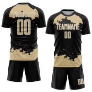 Maglia astratta da calcio, frammento, nero, oro e bianco, sublimazione, uniforme, arte di Las Vegas personalizzata