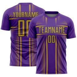 Maglia da calcio personalizzata con linee viola uniforme stampata a sublimazione, oro antico-nero