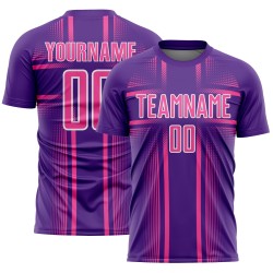 Maglia da calcio personalizzata con linee viola e stampa sublimatica rosa-bianca