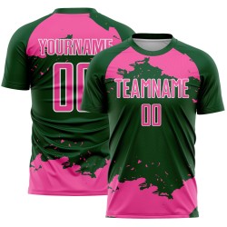 Maglia da calcio personalizzata con stampa a sublimazione astratta, verde, rosa e bianco, frammento uniforme