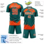 Maglia personalizzata astratta uniforme arancione-bianca sublimazione frammento d'arte verde acqua calcio