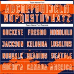 Maglia da calcio Fragment personalizzata arancione-bianca con motivo astratto blu navy, stampata a sublimazione