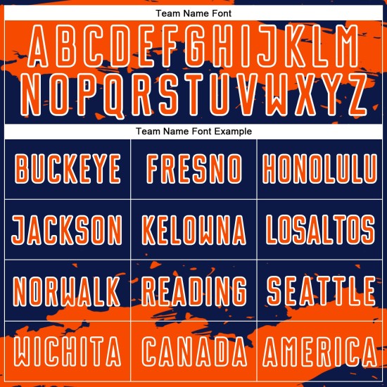 Maglia da calcio Fragment personalizzata arancione-bianca con motivo astratto blu navy, stampata a sublimazione