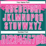 Maglia da calcio personalizzata con frammento astratto color verde acqua, uniforme rosa-bianca, stampata a sublimazione artistica