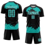 Maglia artistica con sublimazione, frammento di uniforme da calcio personalizzata, astratta, nera, acquamarina e bianca