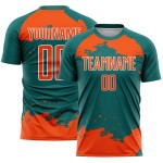 Maglia personalizzata astratta uniforme arancione-bianca sublimazione frammento d'arte verde acqua calcio