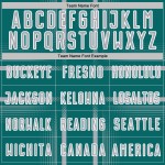 Maglia da calcio con linee uniformi, colore grigio-verde acqua e bianco, stampata a sublimazione personalizzata