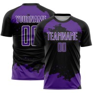 Maglia da calcio astratta personalizzata, frammento nero, arte uniforme viola-bianca, sublimazione