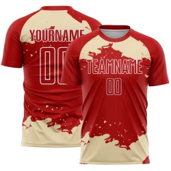 Maglia da calcio personalizzata astratta con frammento rosso e bianco panna, stampata a sublimazione artistica