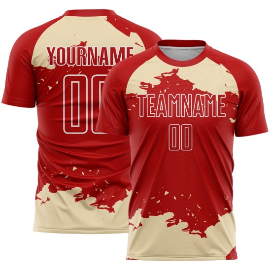 Maglia da calcio personalizzata astratta con frammento rosso e bianco panna, stampata a sublimazione artistica