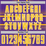 Maglia da calcio personalizzata con linee bianche e oro stampate a sublimazione, uniforme viola