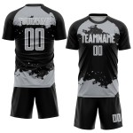 Maglia nera con frammento astratto, uniforme da calcio, stampata su sublimazione, grigio-bianco, personalizzata