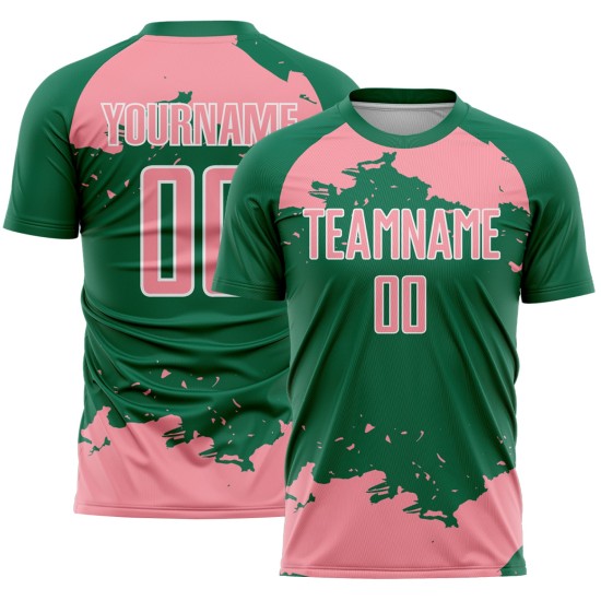 Maglia verde personalizzata Kelly, frammento artistico, stampa astratta rosa-bianca, sublimazione, calcio medio