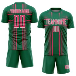 Maglia da calcio personalizzata con stampa a sublimazione al neon, linee Kelly Green, uniforme rosa-bianca