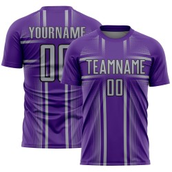 Maglia da calcio Purple Lines grigio-nera personalizzata con stampa a sublimazione