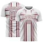 Maglia da calcio personalizzata con linee bordeaux e stampata a sublimazione bianca