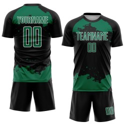 Maglia da calcio Kelly Uniform Black Abstract personalizzata con stampa a sublimazione, frammento verde-bianco