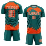 Maglia personalizzata astratta uniforme arancione-bianca sublimazione frammento d'arte verde acqua calcio