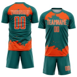 Maglia personalizzata astratta uniforme arancione-bianca sublimazione frammento d'arte verde acqua calcio