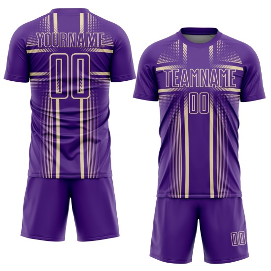 Maglia da calcio personalizzata con stampa sublimatica viola e crema
