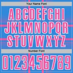 Maglia da calcio personalizzata con stampa sublimatica delle linee blu, uniforme rosa-bianca