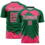 Maglia da calcio personalizzata, motivo Kelly, rosa-bianco verde, frammento astratto, sublimazione, neon