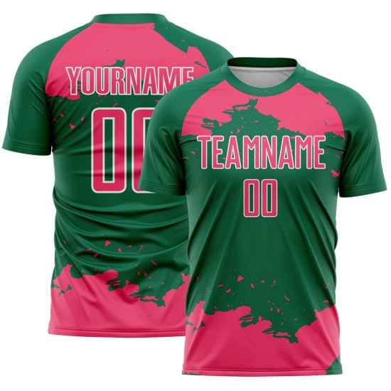 Maglia da calcio personalizzata, motivo Kelly, rosa-bianco verde, frammento astratto, sublimazione, neon