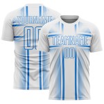 Maglia da calcio personalizzata con stampa sublimatica blu polvere e linee bianche