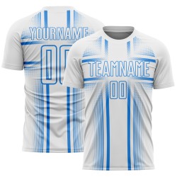 Maglia da calcio personalizzata con stampa sublimatica blu polvere e linee bianche