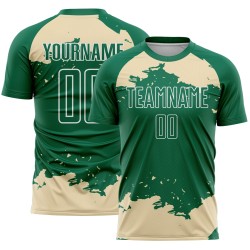 Maglia da calcio Kelly personalizzata con frammento d'arte astratta verde e crema, stampata a sublimazione