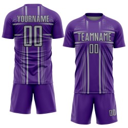 Maglia da calcio Purple Lines grigio-nera personalizzata con stampa a sublimazione