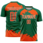 Maglia da calcio uniforme astratta con arte personalizzata in sublimazione, frammento arancione-bianco Kelly Green