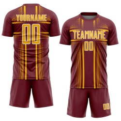Maglia personalizzata da calcio con stampa sublimatica bordeaux e oro-bianco