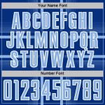 Maglia da calcio personalizzata Royal Soccer con linee chiare stampate a sublimazione, blu e bianco