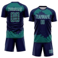 Frammento di sublimazione astratta personalizzata maglia blu navy uniforme da calcio arte verde acqua-bianco