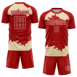 Maglia da calcio personalizzata astratta con frammento rosso e bianco panna, stampata a sublimazione artistica