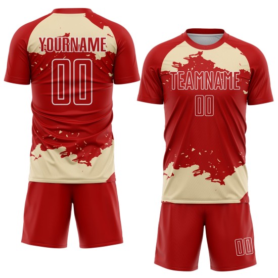 Maglia da calcio personalizzata astratta con frammento rosso e bianco panna, stampata a sublimazione artistica
