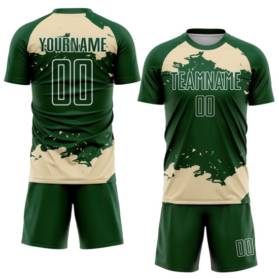 Maglia da calcio personalizzata con frammento astratto, uniforme, arte verde crema-bianco